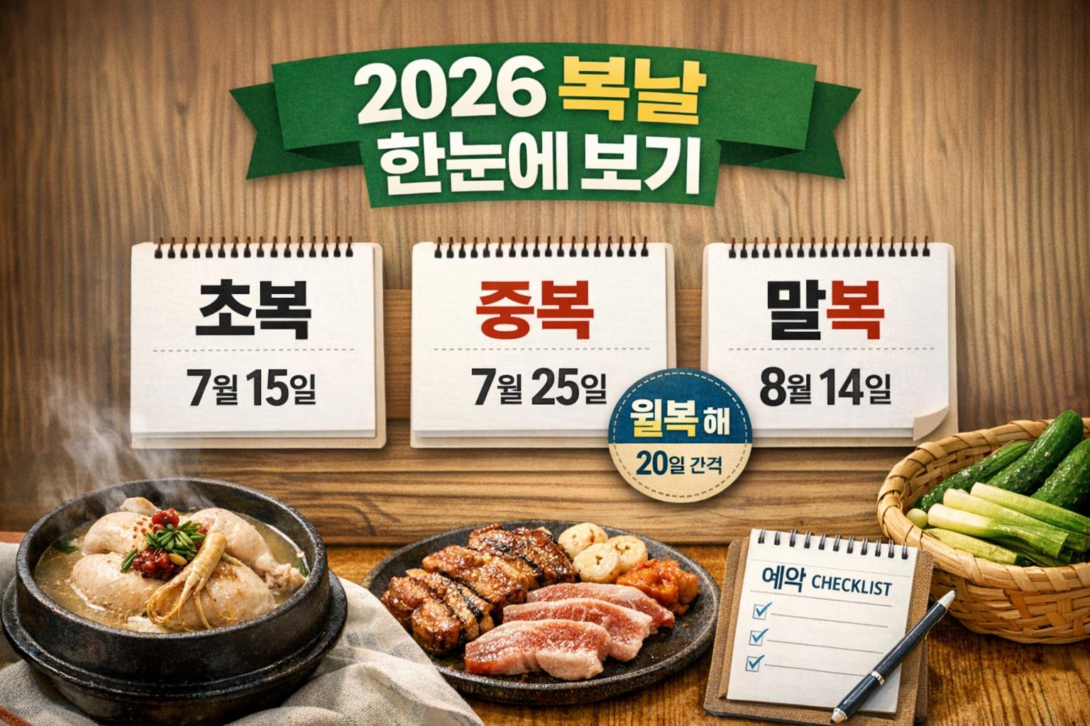 2026 복날 날짜 한눈에: 초복 7/15·중복 7/25·말복 8/14, 월복 해 맞춤 보양 가이드